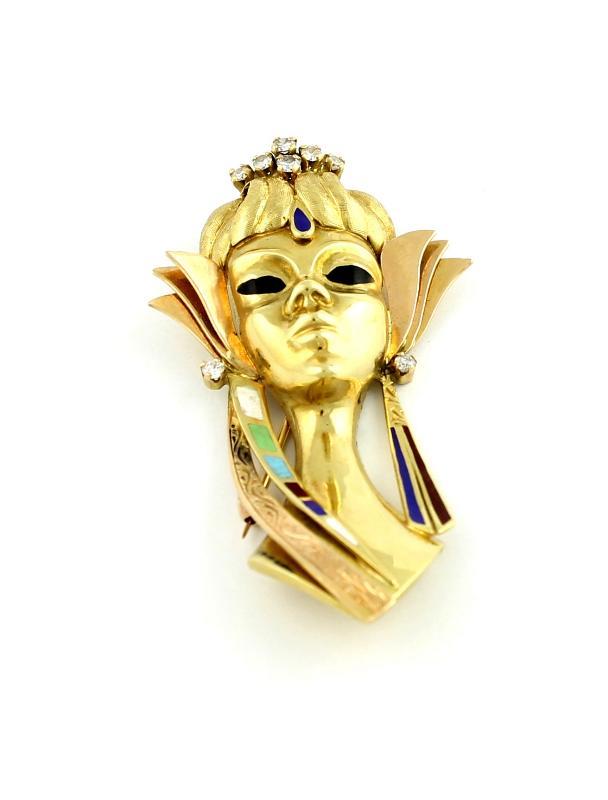 Geelgouden broche bezet met briljant geslepen diamanten, 18 karaat                                                                                                                                                                                             