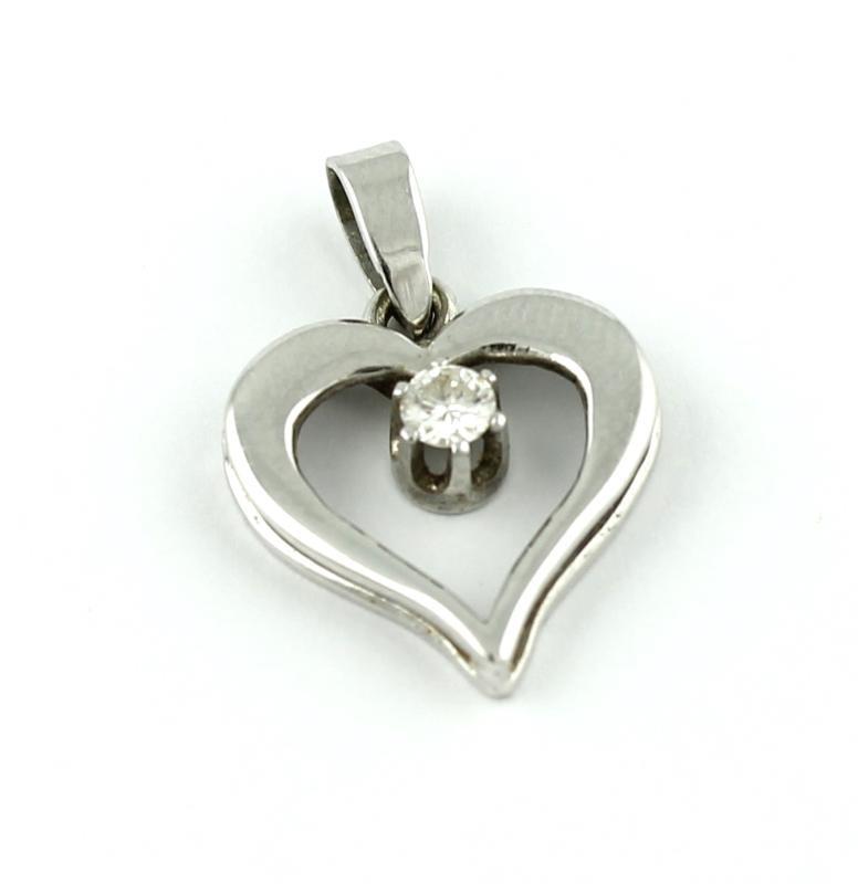 Witgouden hanger bezet met briljant geslepen diamant, 14 karaat                                                                                                                                                                                                