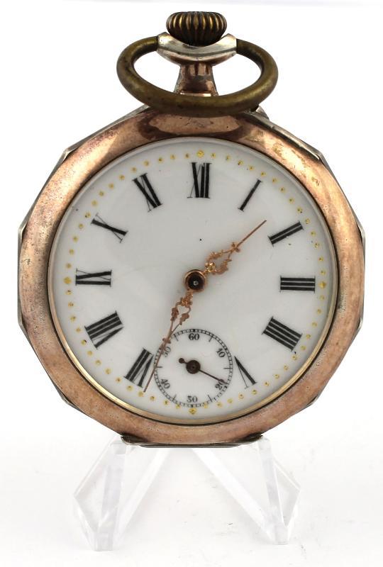 Zilveren Zakhorloge Met Romeinse Cijferaanduiding en Horloge Ketting - gehalte 800                                                                                                                                                                             