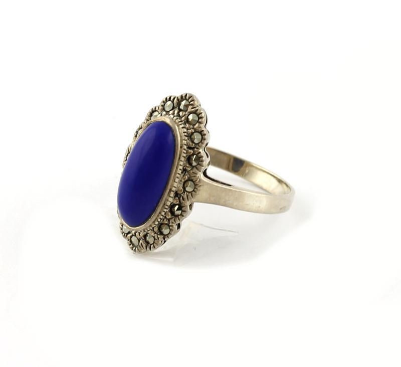 Zilveren Ring Met Lapis en Markasiet                                                                                                                                                                                                                           