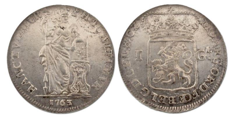 1 gulden Gelderland 1763. Zeer Fraai / Prachtig.                                                                                                                                                                                                               