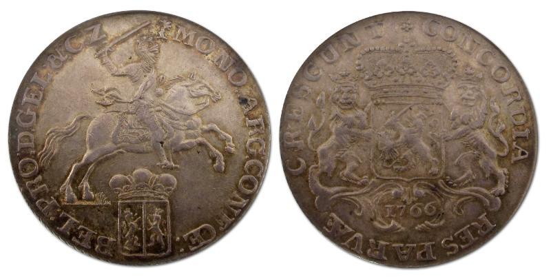 Halve dukaton of zilveren rijder Gelderland 1766. Zeer Fraai / Prachtig.                                                                                                                                                                                       