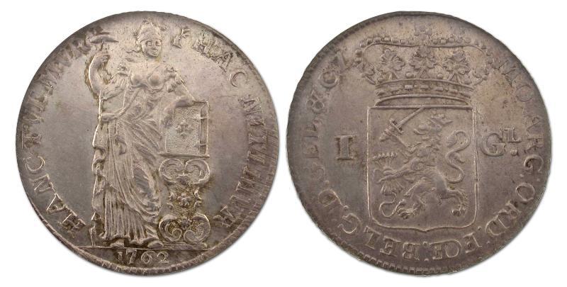 1 gulden Gelderland 1762. Zeer Fraai / Prachtig.                                                                                                                                                                                                               
