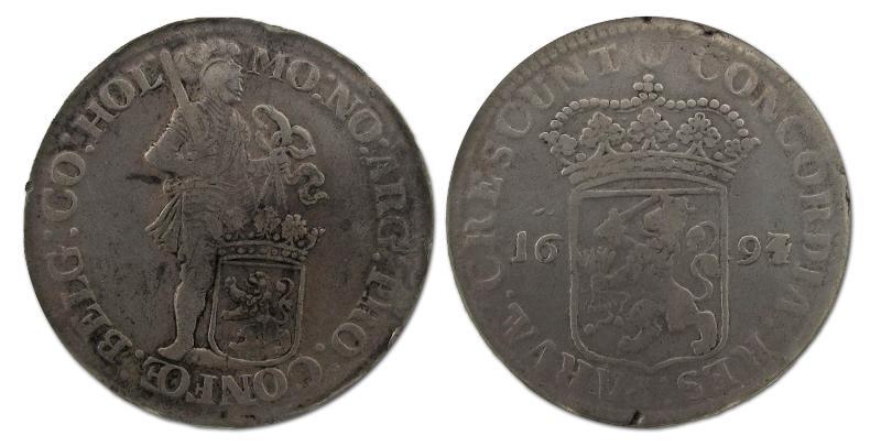 Zilveren dukaat Holland 1694/3. Fraai / Zeer Fraai.                                                                                                                                                                                                            