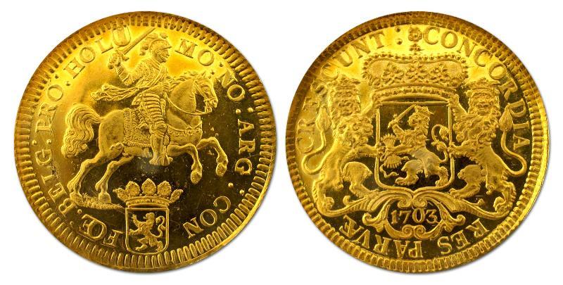 Gouden afslag van een Dukaton of zilveren rijder 1703.                                                                                                                                                                                                         