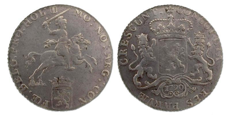Halve dukaton of zilveren rijder Holland 1790. Fraai / Zeer Fraai.                                                                                                                                                                                             