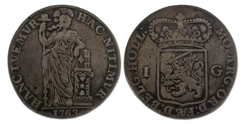 1 gulden Holland 1763. Zeer Fraai .                                                                                                                                                                                                                            