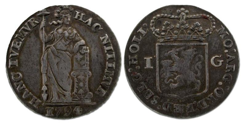 1 gulden Holland 1794. Zeer Fraai -.                                                                                                                                                                                                                           