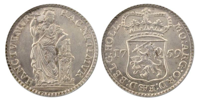 Muntmeesterpenning Holland 1759. Zeer Fraai / Prachtig.                                                                                                                                                                                                        