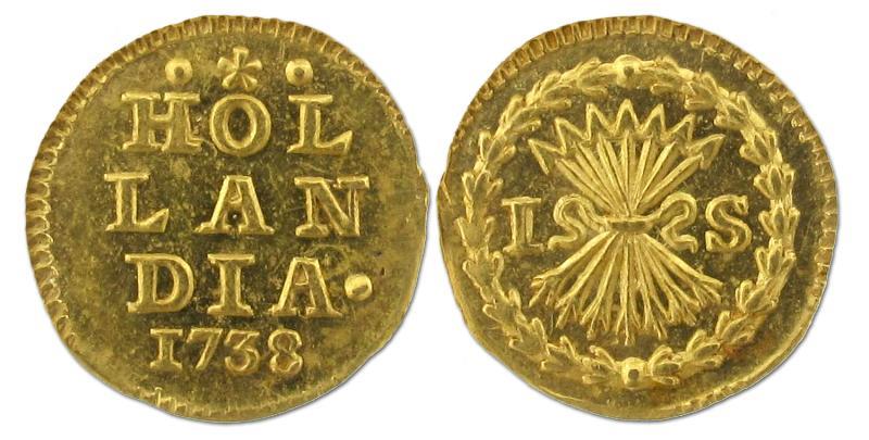 1 stuiver afslag in goud Holland 1738. Zeer Fraai / Prachtig.                                                                                                                                                                                                  