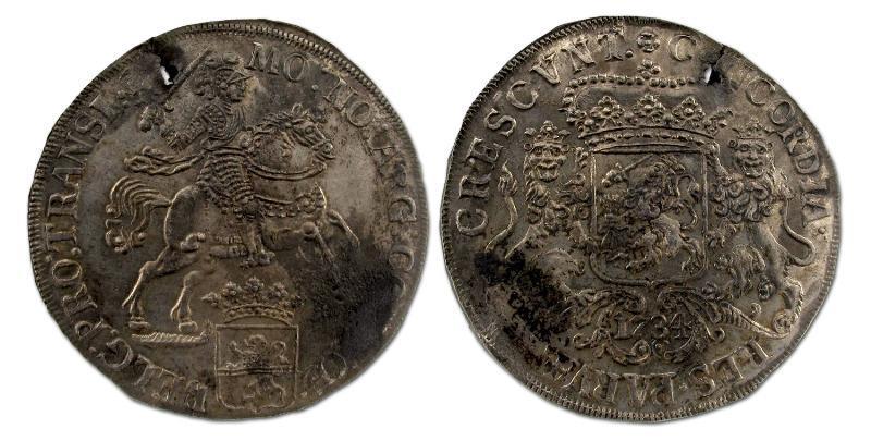 Dukaton of zilveren rijder Overijssel 1734. Zeer Fraai / Prachtig (gat).                                                                                                                                                                                       