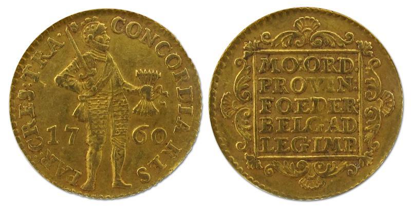 Gouden dukaat Utrecht 1760. Zeer Fraai +.                                                                                                                                                                                                                      