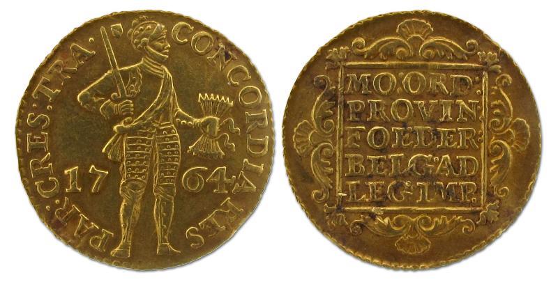 Gouden dukaat Utrecht 1764. Zeer Fraai / Prachtig (montage).                                                                                                                                                                                                   