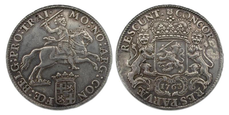 Dukaton of zilveren rijder Utrecht 1763. Zeer Fraai + (montage).                                                                                                                                                                                               