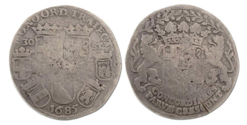 Daalder van 30 stuiver Utrecht 1685. Zeer Goed +.                                                                                                                                                                                                              