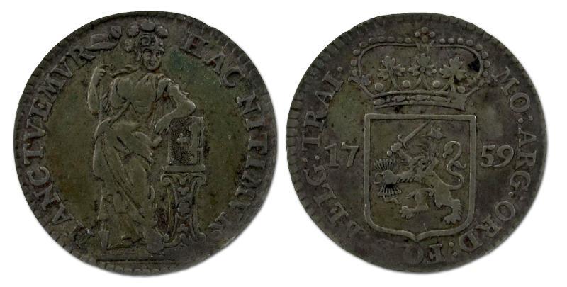 Muntmeesterpenning Utrecht 1759. Zeer Fraai +.                                                                                                                                                                                                                 