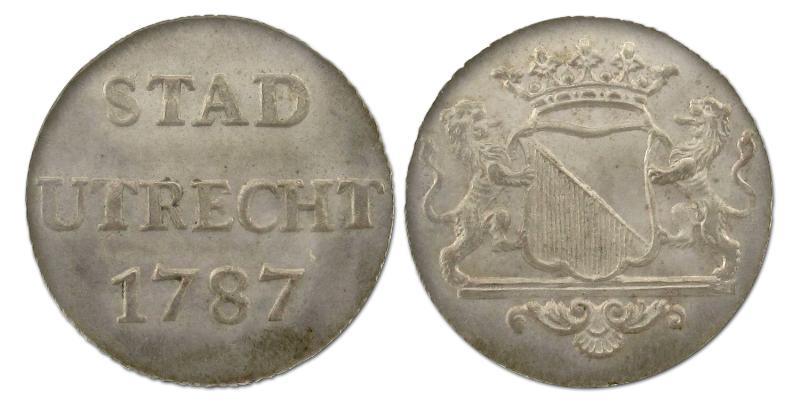Duit afslag in zilver Utrecht 1787. FDC.                                                                                                                                                                                                                       