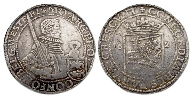 Nederlandse Rijksdaalder West Friesland 1620. Zeer Fraai.                                                                                                                                                                                                      