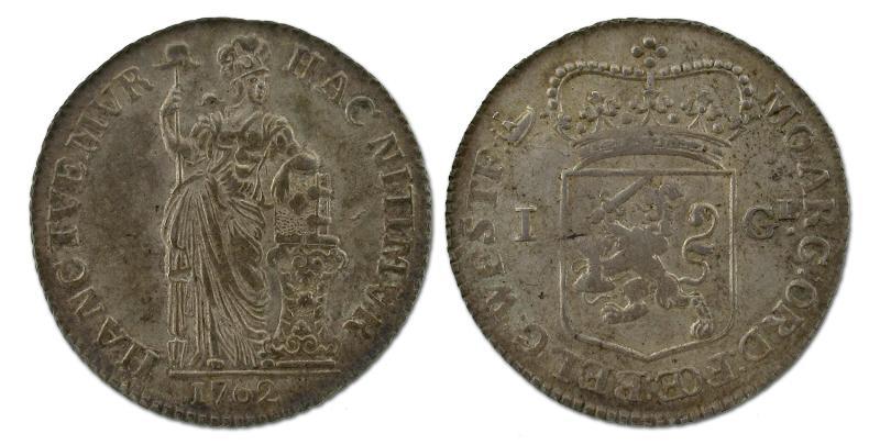 1 gulden  West Friesland 1762. Zeer Fraai / Prachtig.                                                                                                                                                                                                          