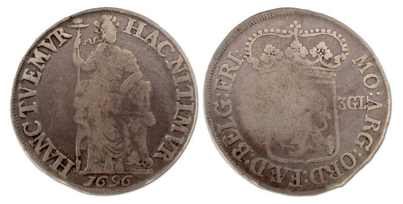 Halve 3 gulden Friesland 1696. Fraai.                                                                                                                                                                                                                          