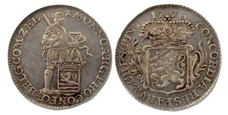 Achtste zilveren dukaat of 'pietje' Zeeland 1776. Prachtig.                                                                                                                                                                                                    