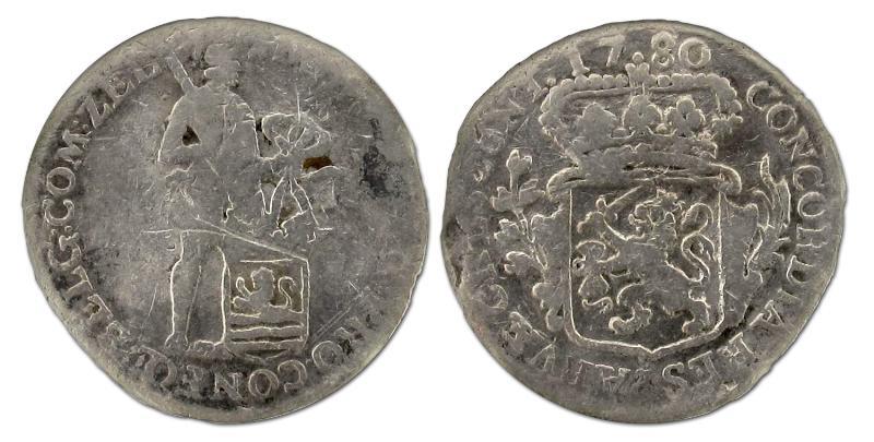Achtste zilveren dukaat of 'pietje' Zeeland 1780. Zeer Goed / Fraai.                                                                                                                                                                                           
