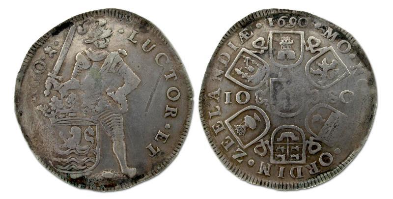 Dubbele daalder van 10 schelling Zeeland 1690. Fraai / Zeer Fraai.                                                                                                                                                                                             