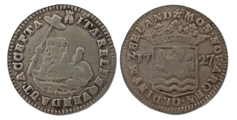 Hoedjesschelling van 6 stuiver Zeeland 1727. Fraai / Zeer Fraai.                                                                                                                                                                                               