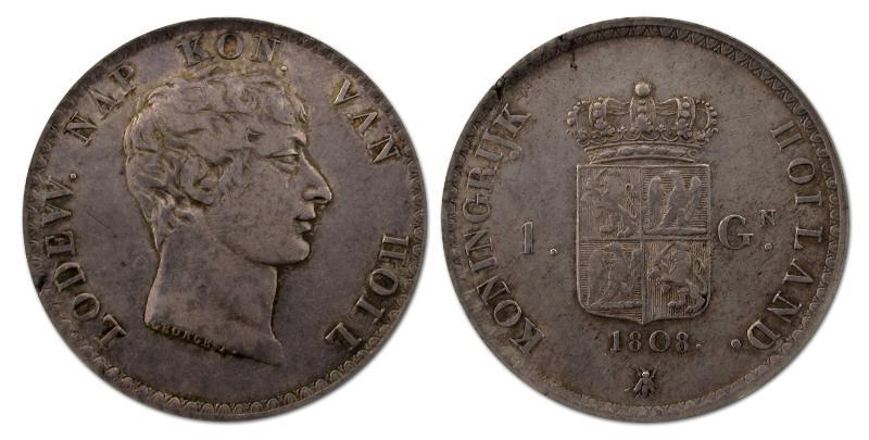 1  gulden Lodewijk Napoleon 1808. Prachtig -.                                                                                                                                                                                                                  