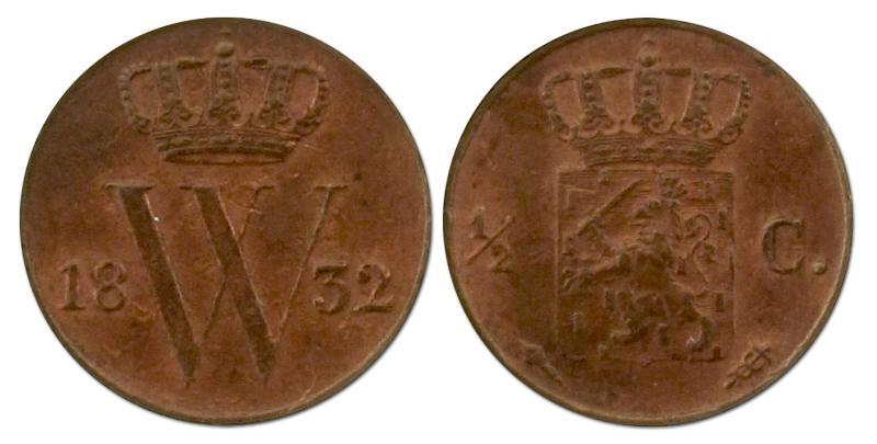 1/2 cent Willem I 1832 U. FDC.                                                                                                                                                                                                                                 