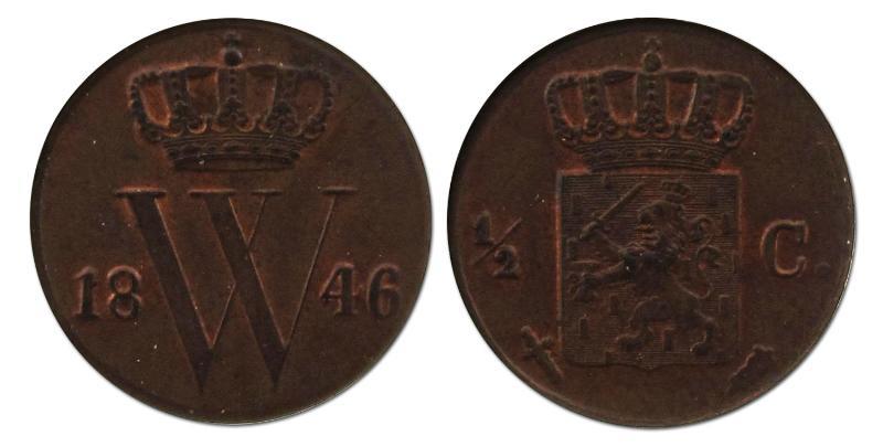 1/2 cent Willem II 1846. FDC.                                                                                                                                                                                                                                  