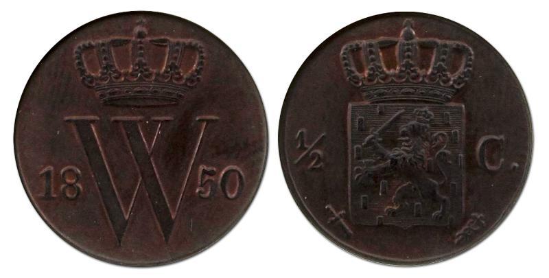 1/2 cent Willem III 1850. FDC.                                                                                                                                                                                                                                 