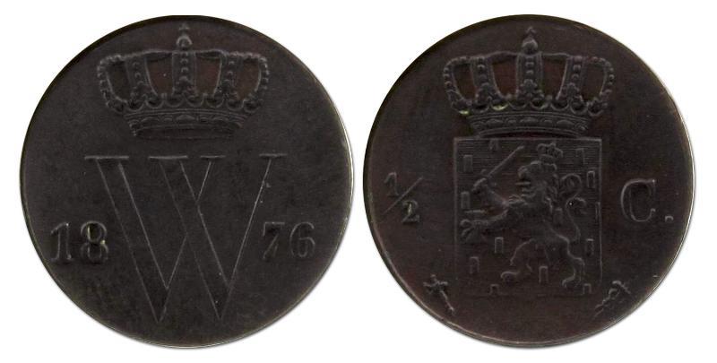 1/2 cent Willem III 1876. Prachtig.                                                                                                                                                                                                                            