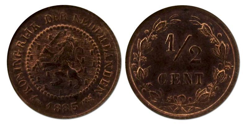 1/2 cent Willem III 1885. FDC.                                                                                                                                                                                                                                 