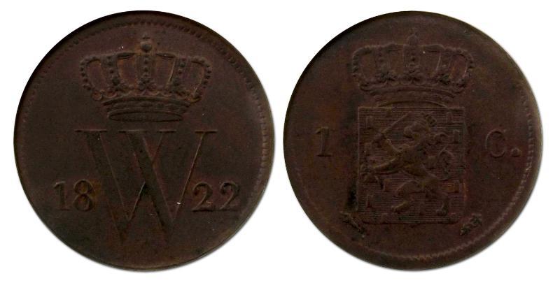1 cent Willem I 1822 U. Zeer Fraai +.                                                                                                                                                                                                                          