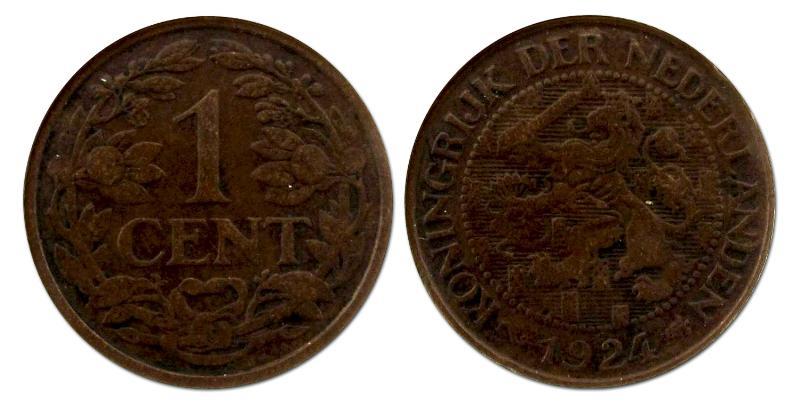 1 cent Wilhelmina 1924. Zeer Fraai +.                                                                                                                                                                                                                          
