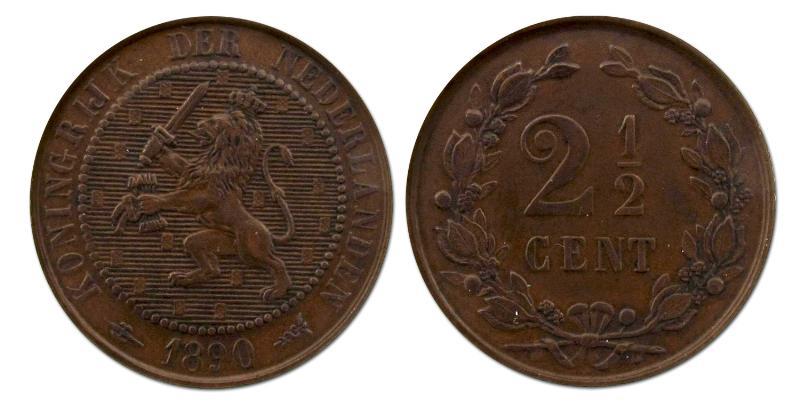 2 1/2 cent Willem III 1890. Prachtig.                                                                                                                                                                                                                          