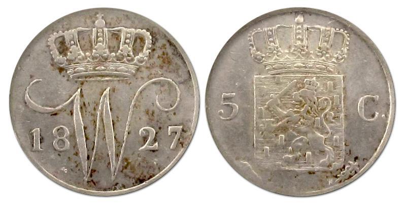 5 cent Willem I 1827 U. Zeer Fraai -.                                                                                                                                                                                                                          
