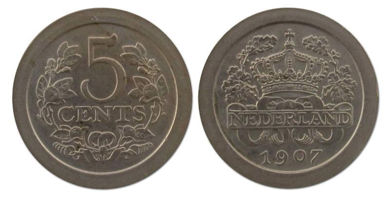 5 cent Wilhelmina 1907. FDC.                                                                                                                                                                                                                                   
