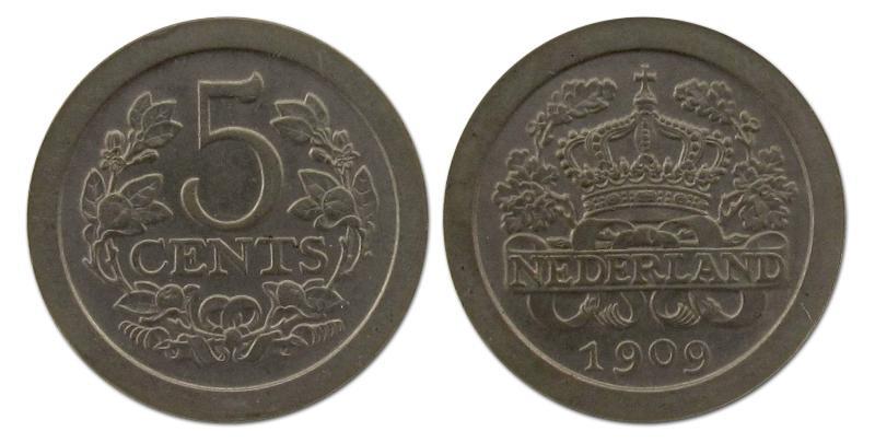 5 cent Wilhelmina 1909. FDC.                                                                                                                                                                                                                                   
