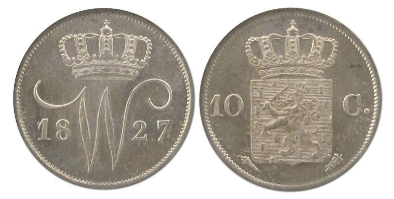 10 cent Willem I 1827 U. Prachtig.                                                                                                                                                                                                                             
