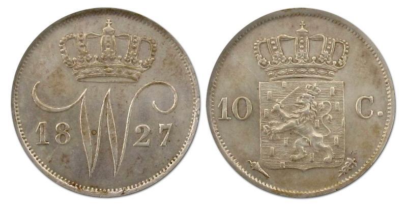 10 cent Willem I 1827 U. Prachtig.                                                                                                                                                                                                                             