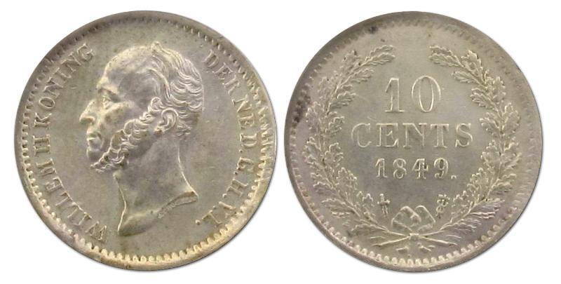 10 cent Willem II 1849. Zeer / Prachtig.                                                                                                                                                                                                                       