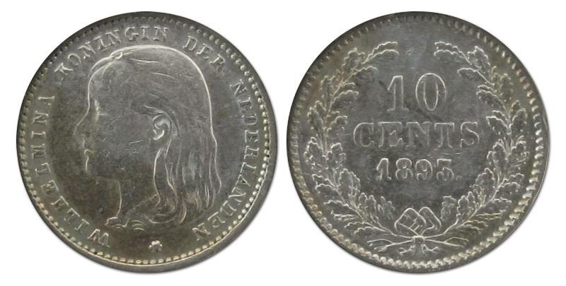 10 cent Wilhelmina 1893. Fraai +.                                                                                                                                                                                                                              