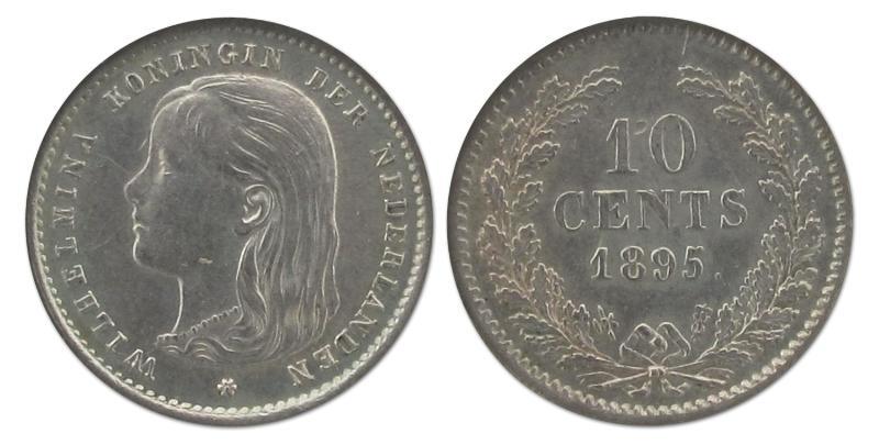 10 cent Wilhelmina 1895. Prachtig -.                                                                                                                                                                                                                           