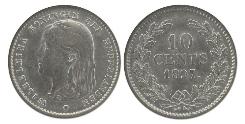 10 cent Wilhelmina 1897. Zeer Fraai -.                                                                                                                                                                                                                         