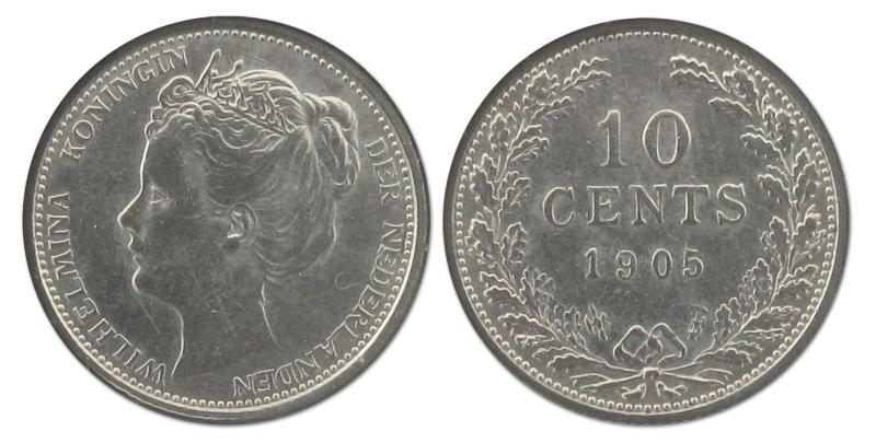 10 cent Wilhelmina 1905. Zeer Fraai.                                                                                                                                                                                                                           