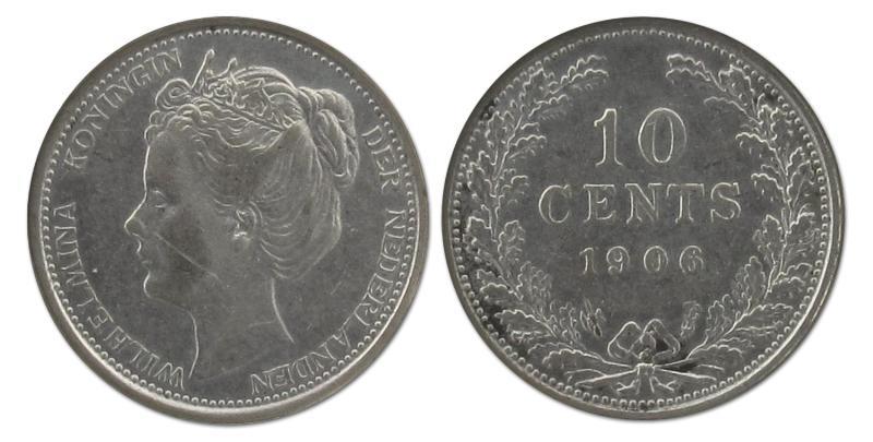 10 cent Wilhelmina 1906. Fraai / Zeer Fraai.                                                                                                                                                                                                                   