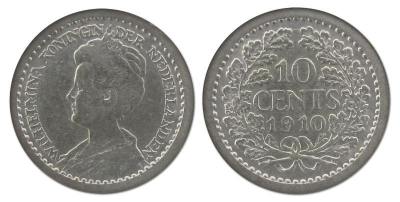 10 cent Wilhelmina 1910. Fraai / Zeer Fraai.                                                                                                                                                                                                                   
