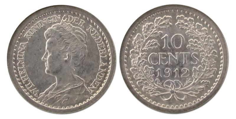 10 cent Wilhelmina 1912 Hoge kroon. FDC.                                                                                                                                                                                                                       